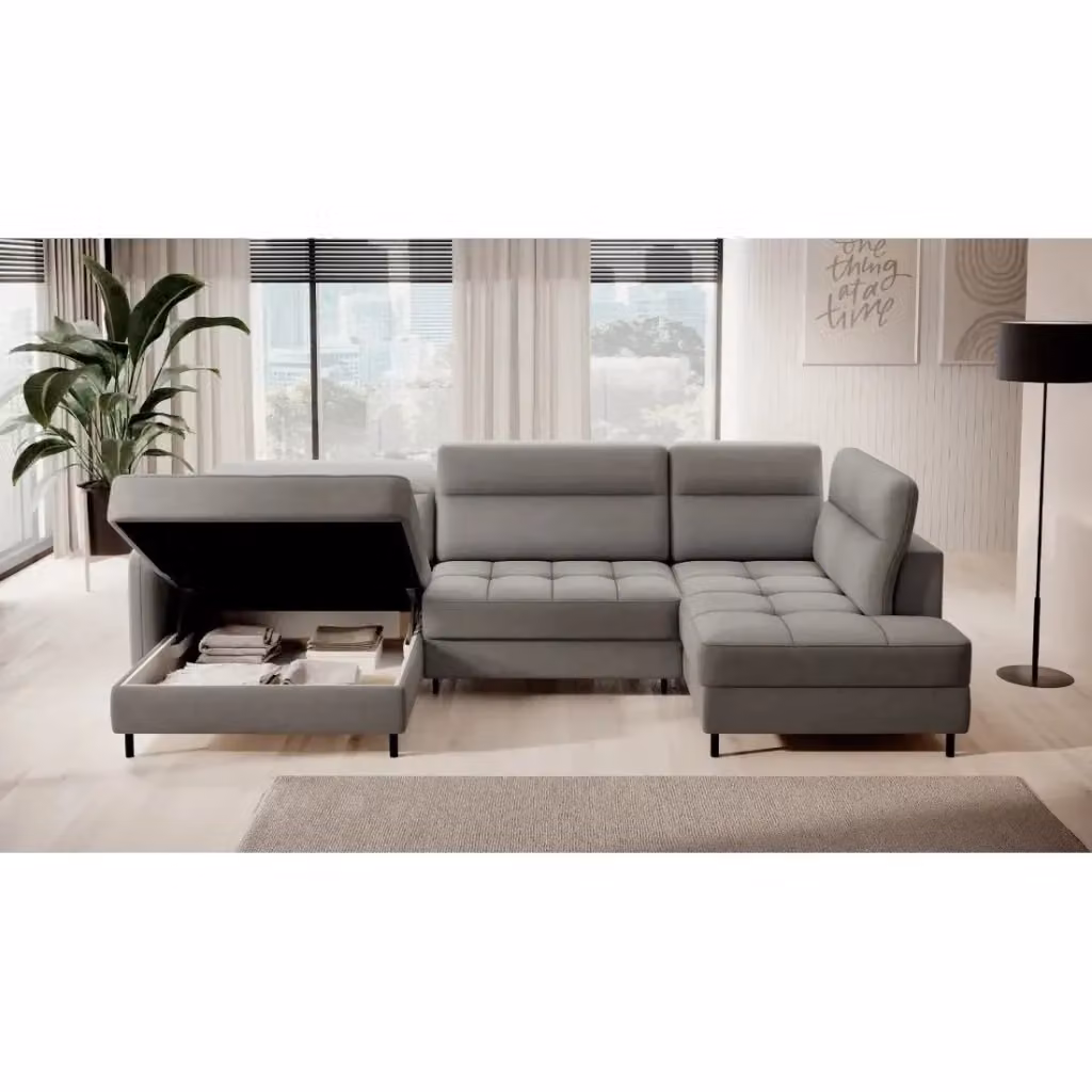Divano angolare trasformabile BERTHO MEUBLORAMA grigio con angolo sinistro e vano contenitore L/P/H: 306 x 166 x 100 cm – 2