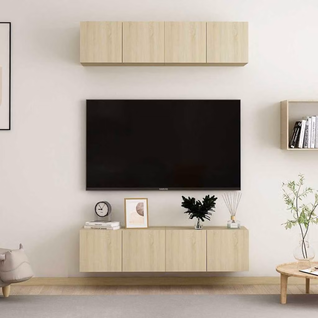 Set di 4 mobili porta TV vidaXL in legno multistrato color rovere sonoma, L 60 cm x P 30 cm x H 30 cm
