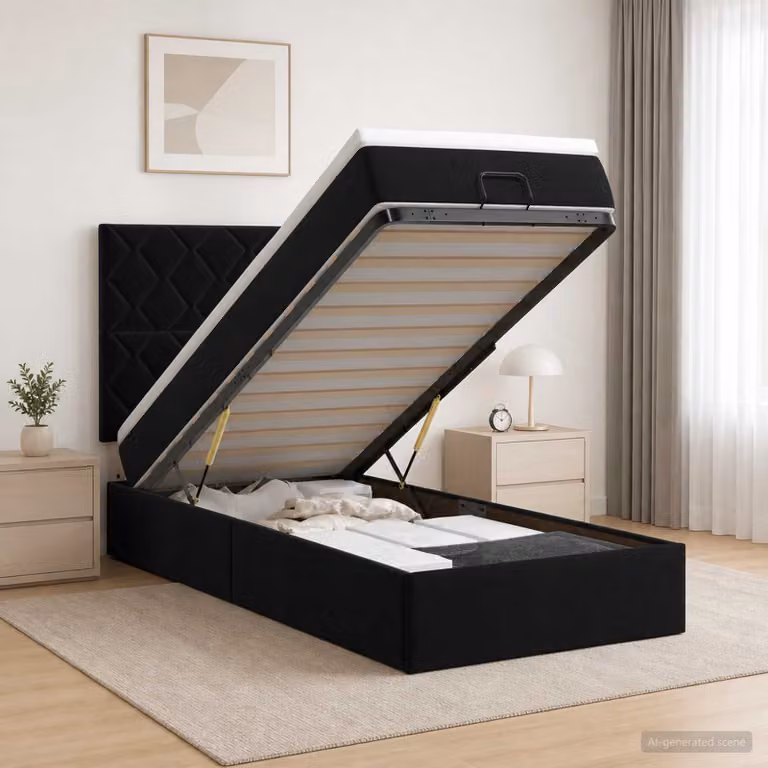 Letto ottomano con materasso vidaXL in velluto nero, L/P/H: 200 x 80 x 128 cm