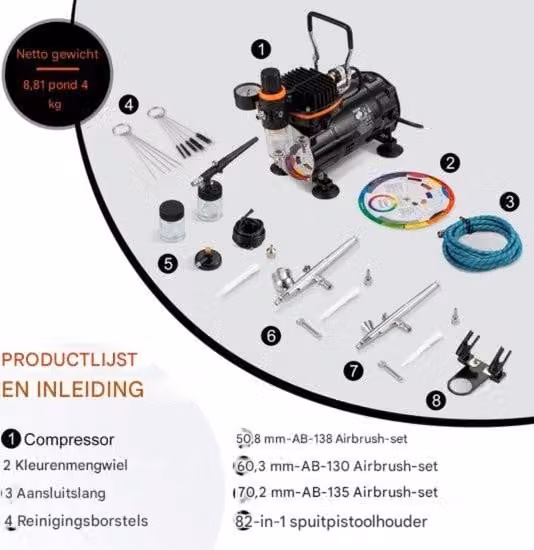 Set completo di aerografo con compressore - Pistola elettrica - 3 accessori di spruzzatura staccabili - 120 W - Ruota colori