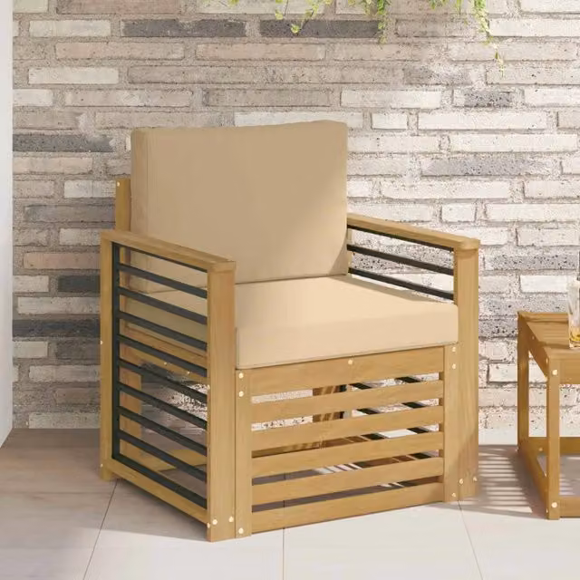 Set di divani da esterno moderni vidaXL in legno di acacia e tessuto bianco e beige