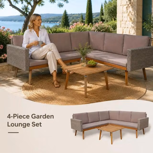 4-piece Garden Lounge Set With Cushions, Poly Rattan, Grey