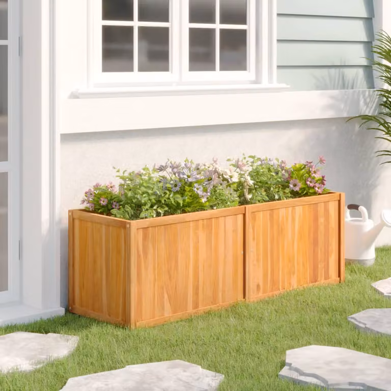 vidaXL Letto da Giardino Rialzato in Legno Massello di Teak Marrone L: 150 cm, P: 50 cm, H: 50 cm