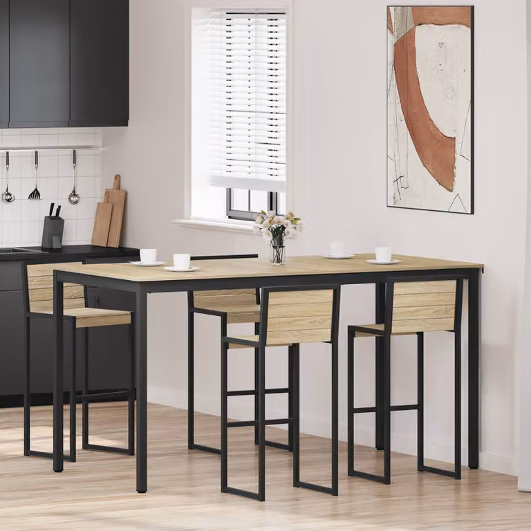 vidaXL Tavolo Bar Moderno Rettangolare in Legno Ingegnerizzato e Metallo, Disponibile in Nero, Grigio o Marrone
