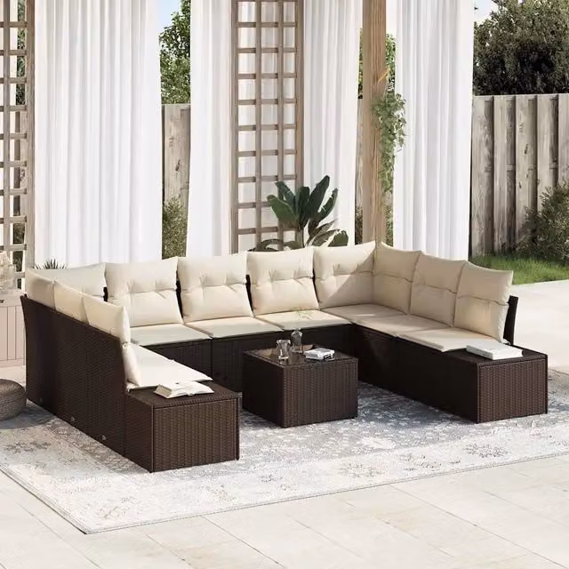 Set Divano da Giardino 9 pz 8-Numero di posti Marrone e Crema 3355897