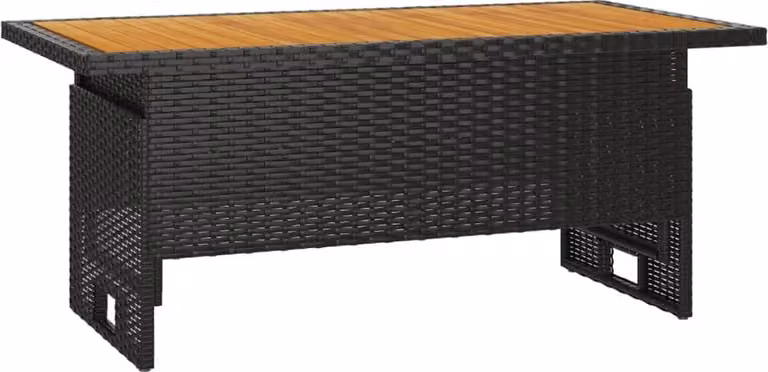 Tavolo Giardino Nero 100x50x43/63cm Massello Acacia Polyrattan
