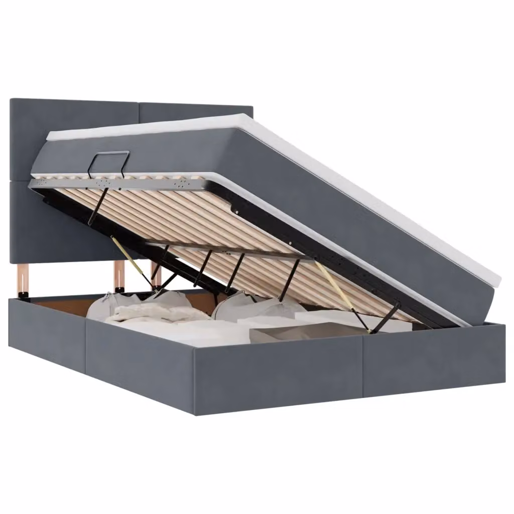 Letto con contenitore e illuminazione LED vidaXL in velluto grigio, L/P/H: 190 x 140 x 128 cm – 2