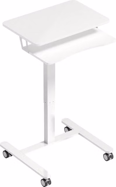 Scrivania da ufficio regolabile in altezza con ruote e portatastiera in legno e metallo bianco L: 65 cm, P: 60 cm, H: 71-107 cm