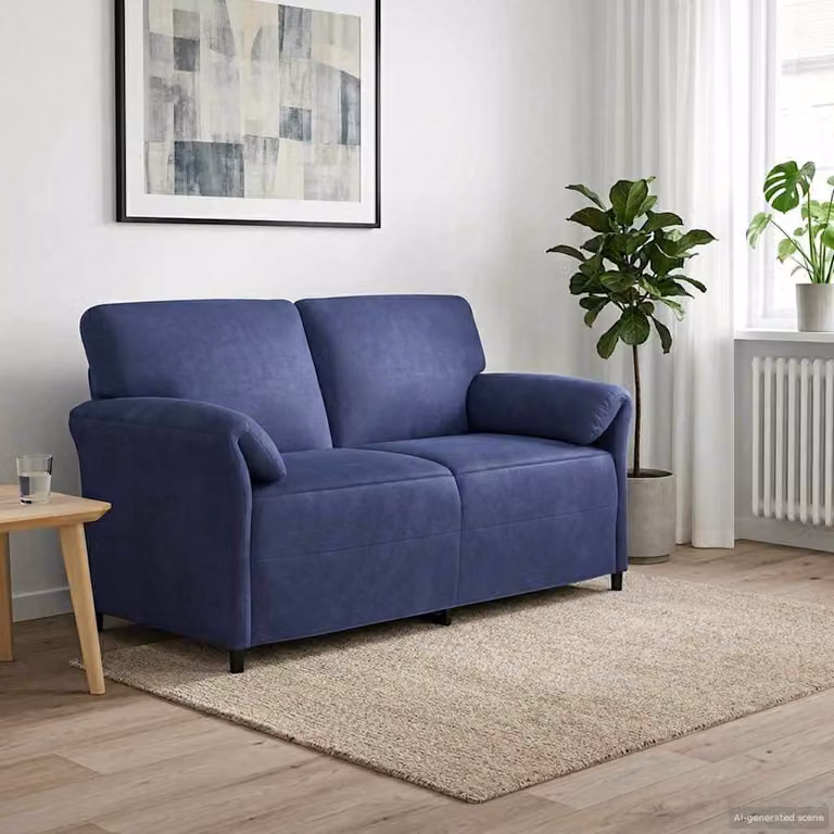 Divano a 2 posti vidaXL in velluto blu con struttura in metallo, L: 158 cm, P: 83 cm, H: 95 cm