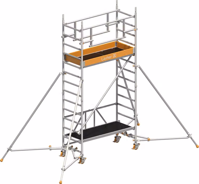 Ponteggio mobile Layher ZIFA P2 Safety Plus con doppia ringhiera e montanti estensibili 4,61 m AH