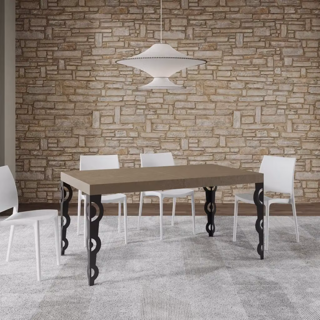 Tavolo Allungabile Moderno Karamay con Piano in MDF Laminato Beige e Telaio in Metallo Antracite L/P/H: 160-264 x 90 x 77 cm – 2
