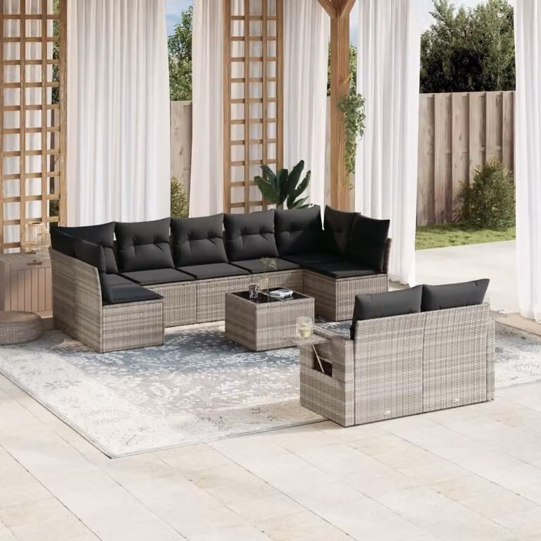 Maison Exclusive - Set Divano Giardino 10 pz con Cuscini Grigio Chiaro Polyrattan