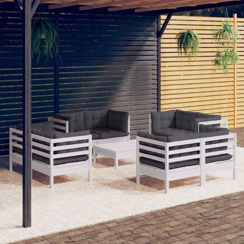 Set di divani da giardino vidaXL a forma di L in legno di pino con 9 pezzi e cuscini antracite