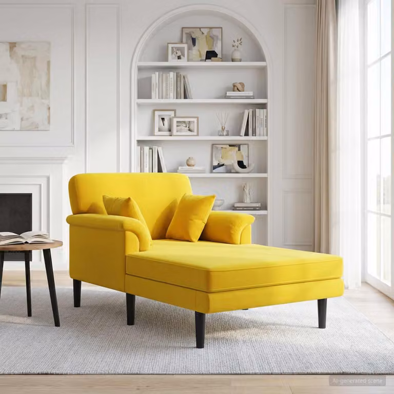 Chaise longue moderna vidaXL in velluto giallo con cuscini inclusi e rivestimento rimovibile L: 174 cm, P: 101 cm, H: 90 cm
