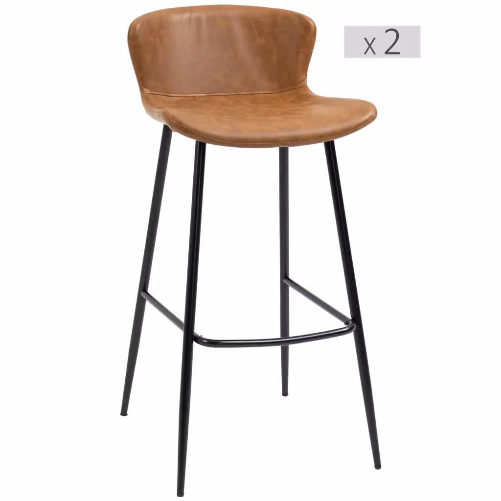 Set di 2 Sgabelli da Bar Xylo con Schienale in Similpelle Marrone Stile Vintage, Altezza: 76 cm – 2