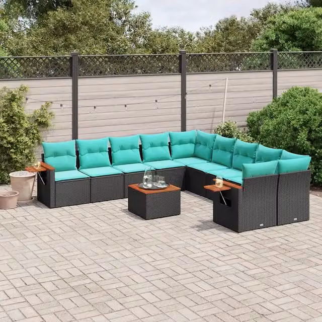 Set Divani da Giardino 11 pz con Cuscini in Polyrattan Nero 3227198