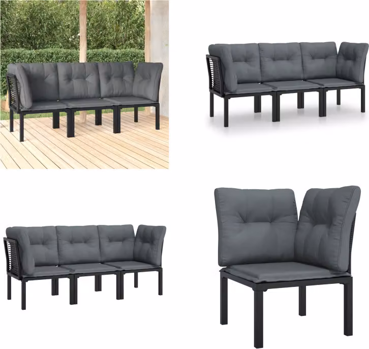 vidaXL Set da salotto da giardino 3 pezzi in poly rattan nero e grigio - Set da salotto da giardino - Set da salotto - Set di mobili da giardino