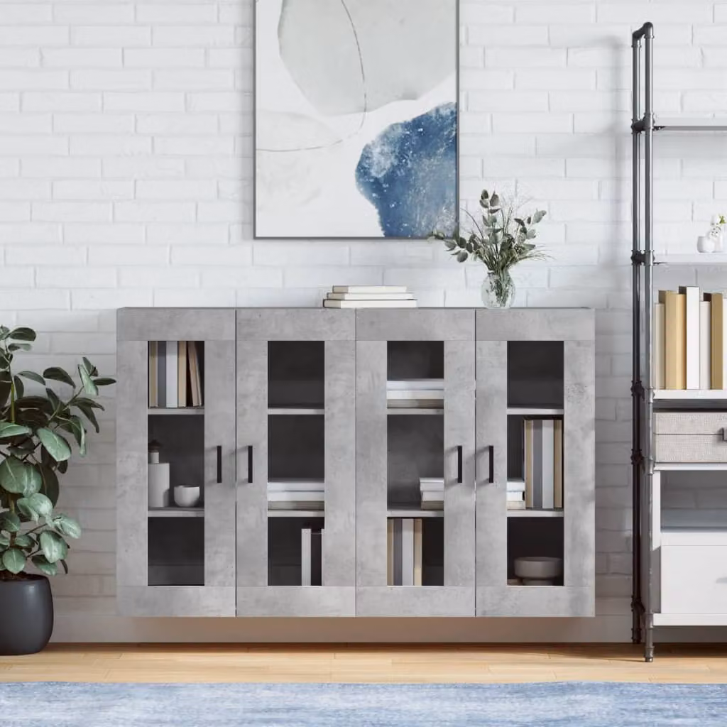 Set di 2 armadietti a parete vidaXL in stile industriale con ante in vetro e ripiani interni, colore grigio, L/P/H: 90 x 34 x 69,5 cm