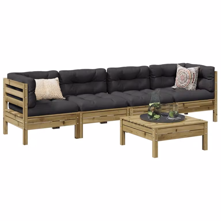 vidaXL Set Divani da Giardino 5 Pezzi a Forma di L in Legno di Pino Trattato con Cuscini Antracite e Marrone