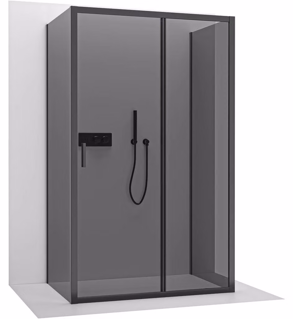 Cabina doccia angolare Varone LINE U L/P - 6 mm - vetro nero opaco, grigio antracite - 90x90x195 cm - scorrevole