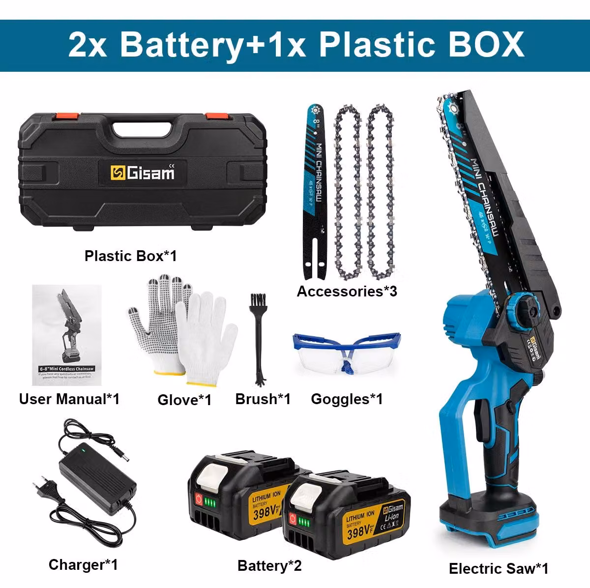Troncatrice a batteria - Troncatrice senza spazzole - Lunghezza lama da 20 cm - 18V - Include 2 batterie - Ideale per il taglio del legno e la potatura degli alberi