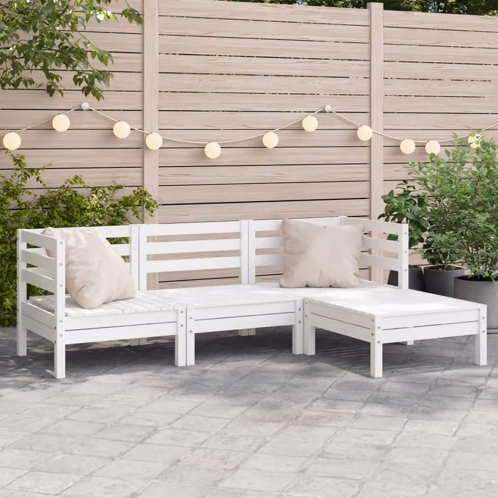 Maison Exclusive - Divano da giardino a 3 posti con poggiapiedi Bianco Legno massello di pino