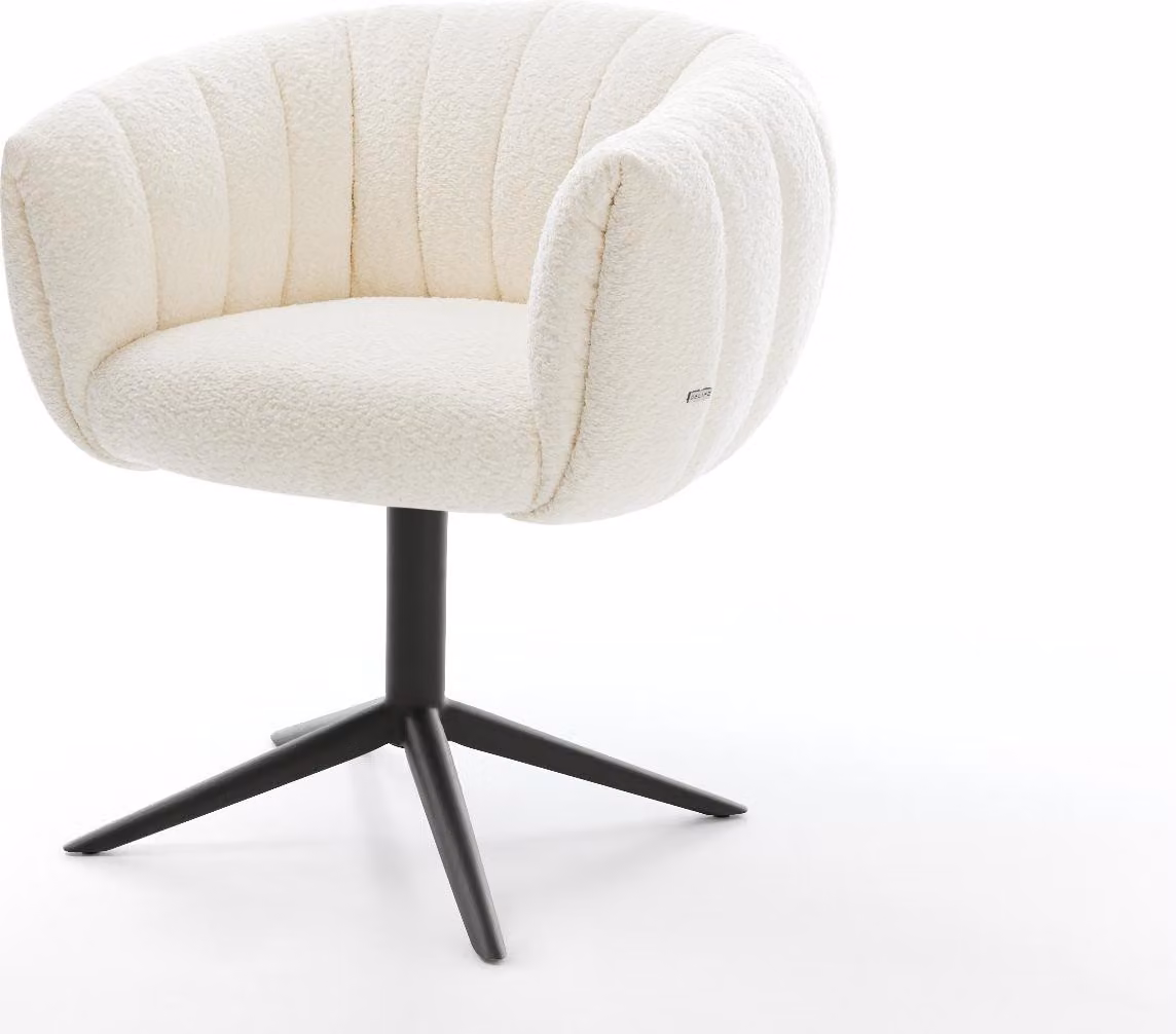 DELIFE Sedia girevole Jada-Flex Bouclé Bianco Base nera Girevole a 360° Funzione oscillante Materasso a molle insacchettate