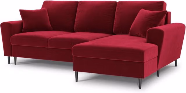 Divano angolare convertibile Kyoto Cosmopolitan Design con contenitore, 4 posti, velluto rosso, L/P/H: 241 x 114,6 x 88 cm – 1