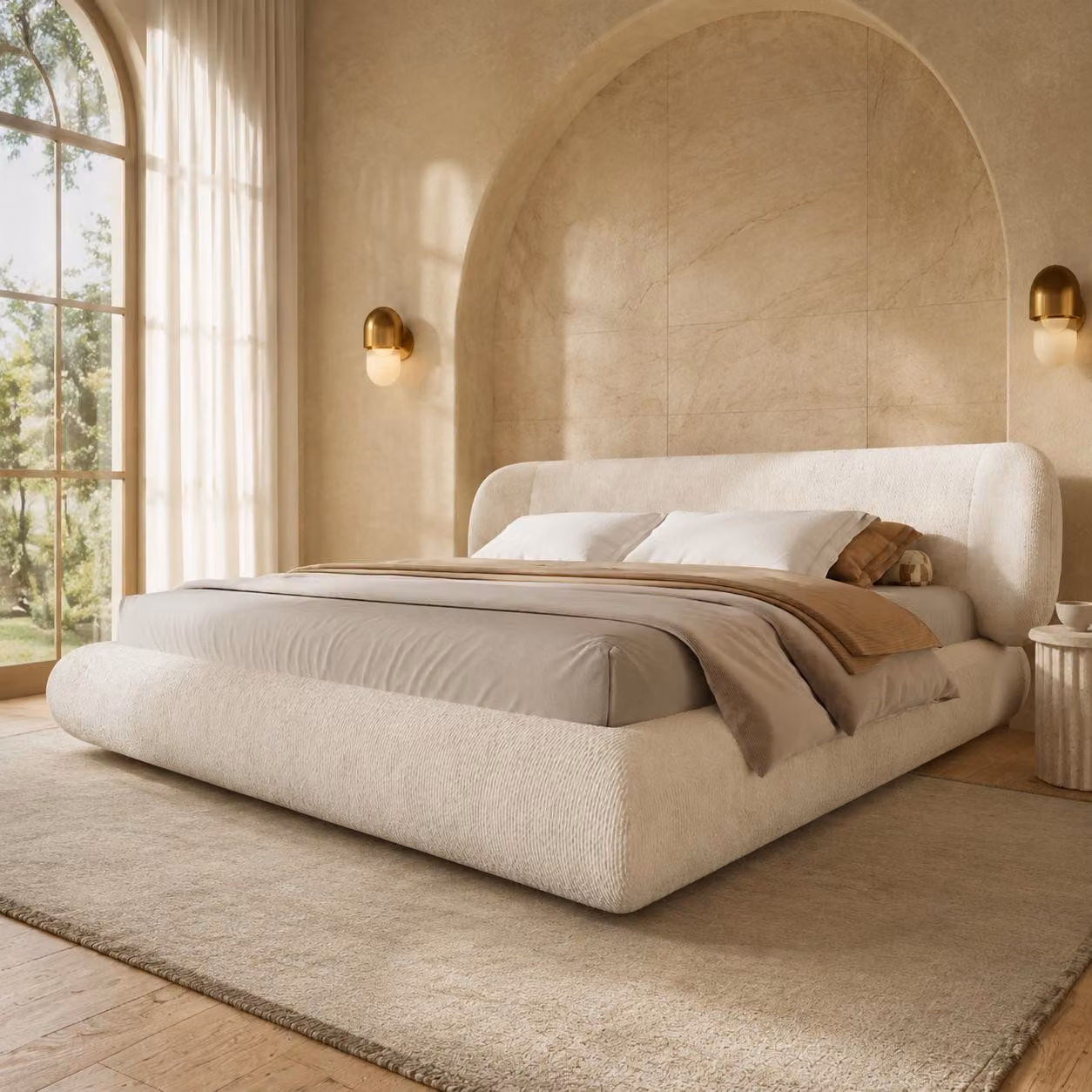 Letto imbottito STILVORA, 140 x 200 cm, con rete a listelli e testiera, letto per ragazzi con angoli arrotondati e rivestimento in chenille, letto matrimoniale con struttura in legno