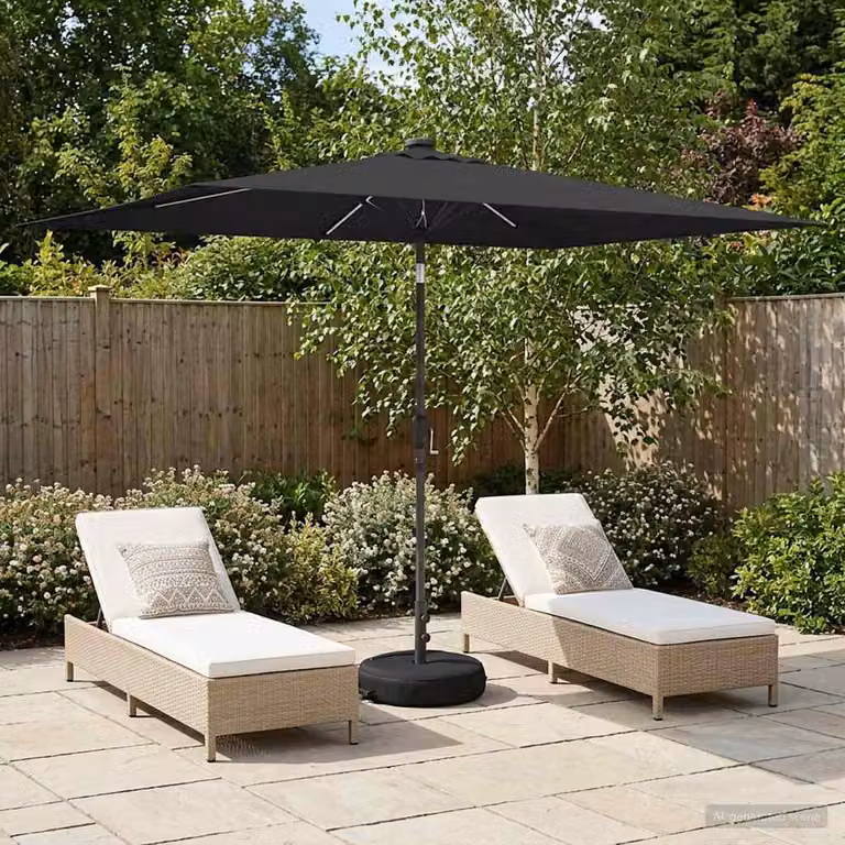 Parasol da giardino vidaXL con luci LED e base in poliestere, colore antracite/nero, L: 300 cm, P: 200 cm