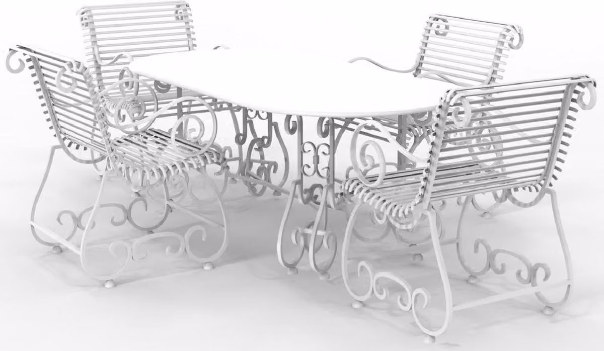 Casa Padrino Set di mobili da giardino in ferro battuto liberty - Vari colori - 1 tavolo ovale e 4 sedie da giardino con braccioli - Mobili da giardino e da giardino in ferro battuto liberty