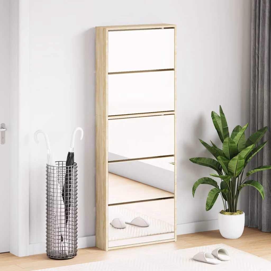 Scarpiera moderna vidaXL in legno color rovere con specchio su ante, L: 63 cm, P: 17 cm, H: 169,5 cm – 1