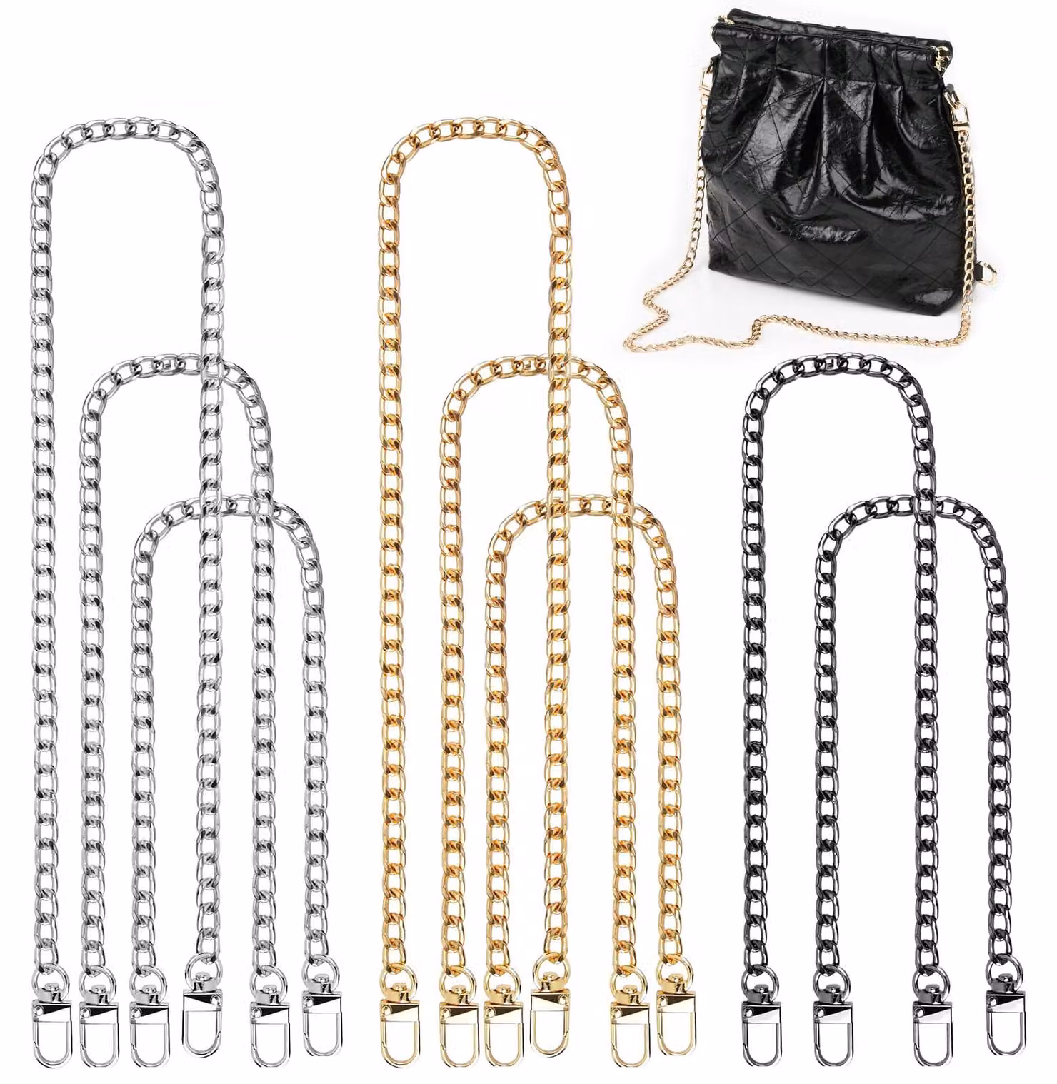 Set di catenine portachiavi, 8 pezzi, colori: oro, argento, nero, lunghezze: 40/60/80 cm