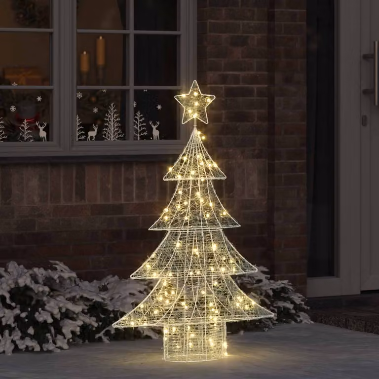 Albero di Natale da tavolo vidaXL moderno con 100 LED bianco caldo e decorazioni a stella in acrilico, Altezza: 120 cm
