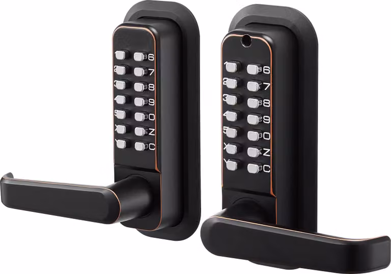 SucceBuy Serratura meccanica con codice a doppia tastiera (codice da 4 a 7 cifre), serratura senza chiave con maniglia e chiusura automatica, adatta per porte d'ingresso e garage, colore bronzo oliato