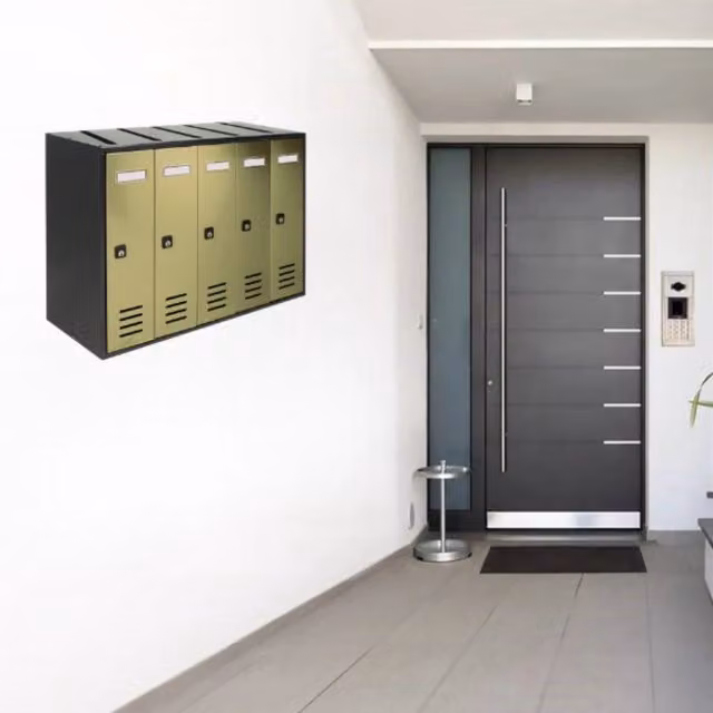 ALUBOX CUBO Cassette Postali Condominiali da 5 Posti in Lamiera Zincata, Colore Antracite con Sportelli Bronzo Antico, L/P/H: 38,5 x 53 x 25 cm