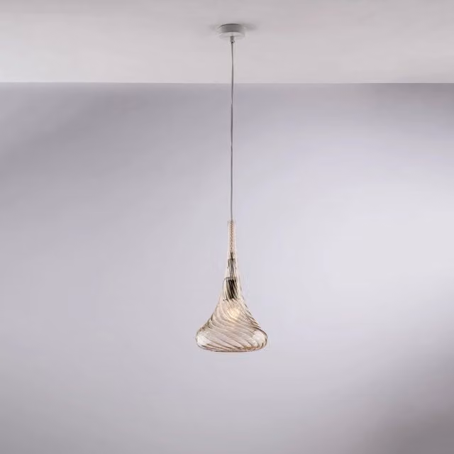 Lampadario a sospensione Nemesi Bonetti Illumina in metallo e vetro ambra e trasparente con attacco E27