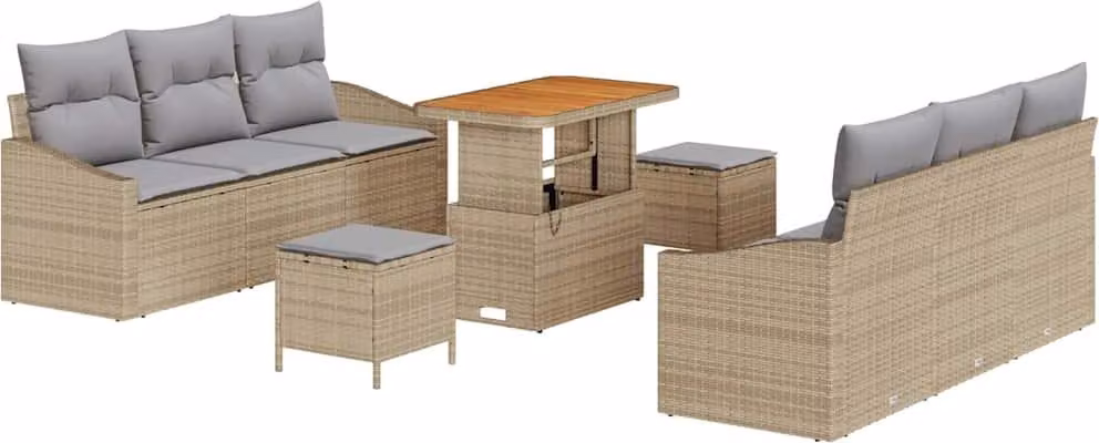 Set Divano da Giardino con cuscino 9 pcs Beige polyrattan