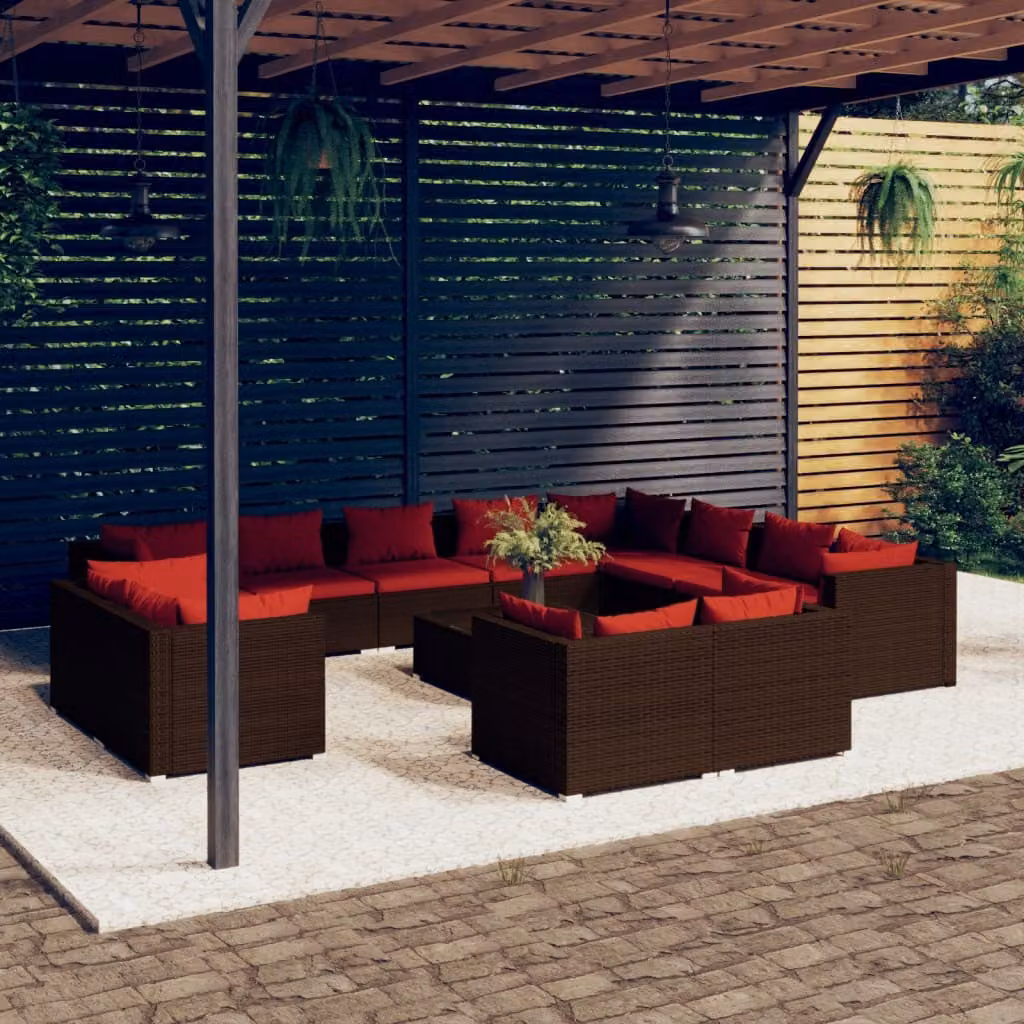 Maison Exclusive - Set da giardino da 13 pezzi con cuscini, in rattan sintetico marrone