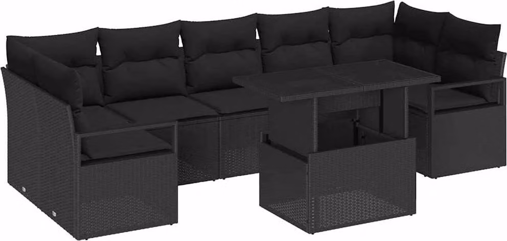 Set Divano da Giardino con archiviazione 8 pcs Nero Poly Rattan
