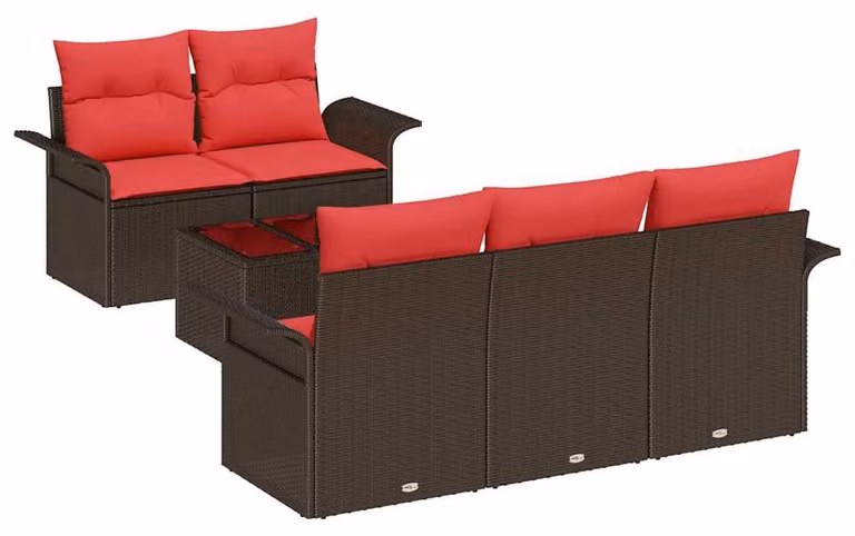 Set Divano da Giardino con cuscino 6 pcs Marrone polyrattan