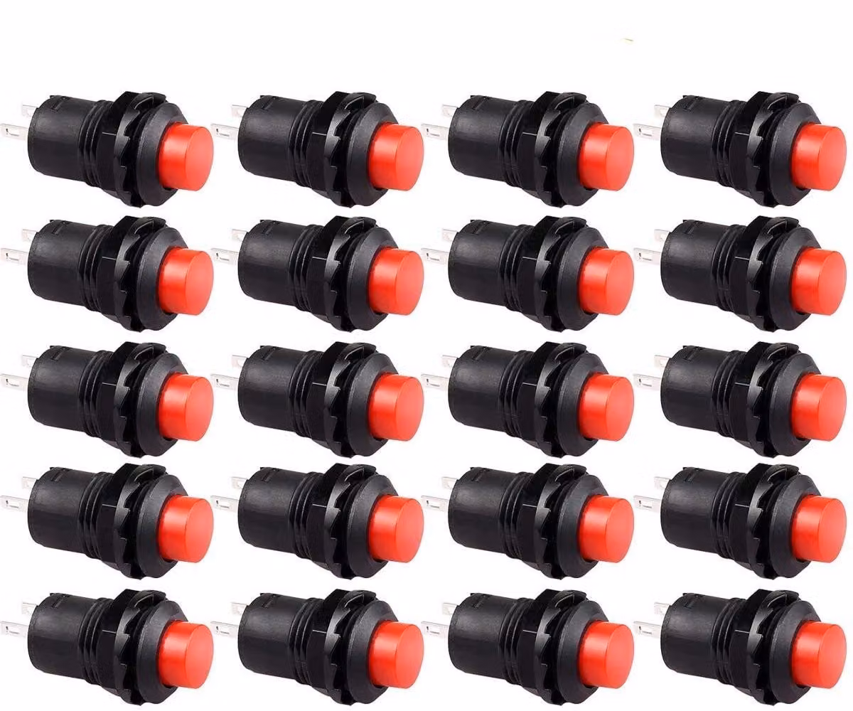 20 interruttori a pulsante SPST, 250V/1,5A, 125V/3A, di colore rosso, a contatto momentaneo