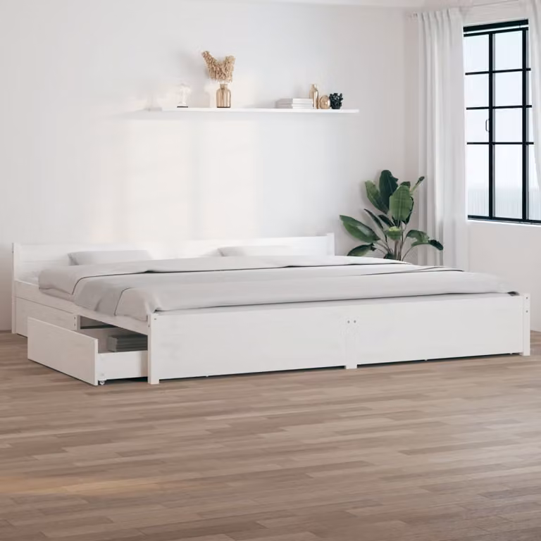 The Living Store Letto con cassetti bianco 180x200 cm