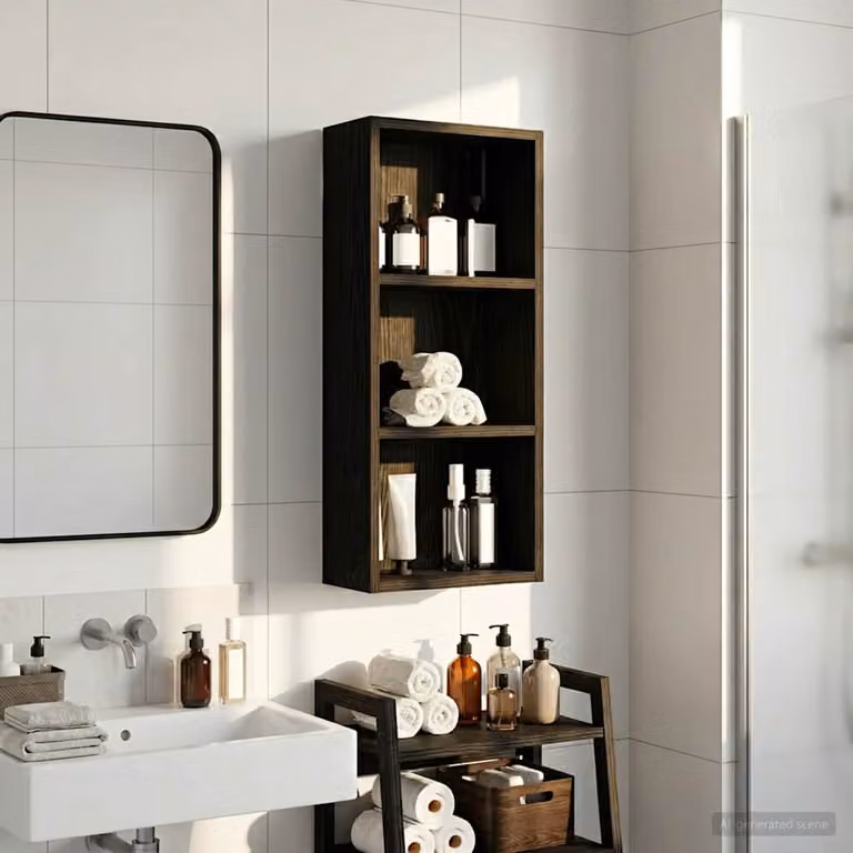 Armadio da bagno a muro moderno vidaXL in legno nero opaco L/P/H: 30 x 14 x 70 cm