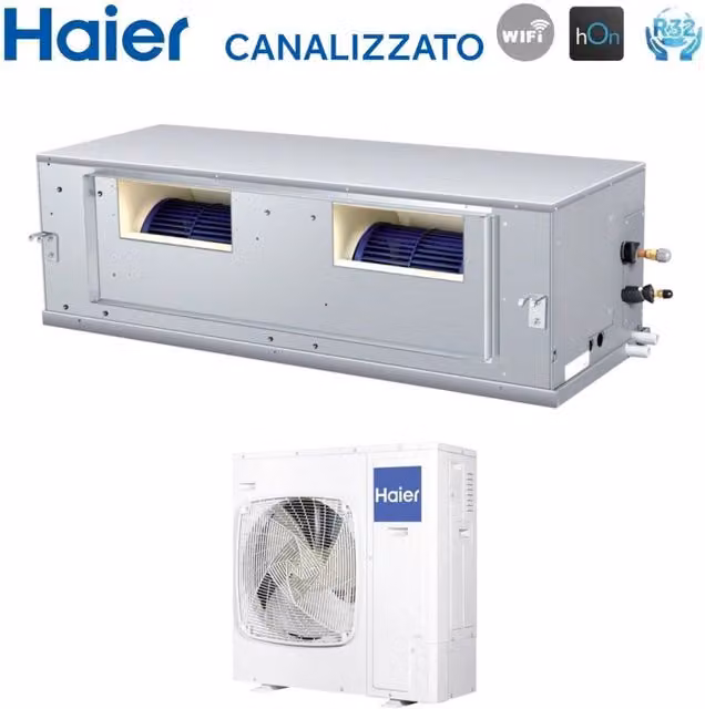 Climatizzatore Condizionatore Canalizzato Haier Inverter Alta Prevalenza 48000 Btu ADH140H1ERG Trifase R-32 con Wi-Fi e Comando a Filo YR-E16B Bianco
