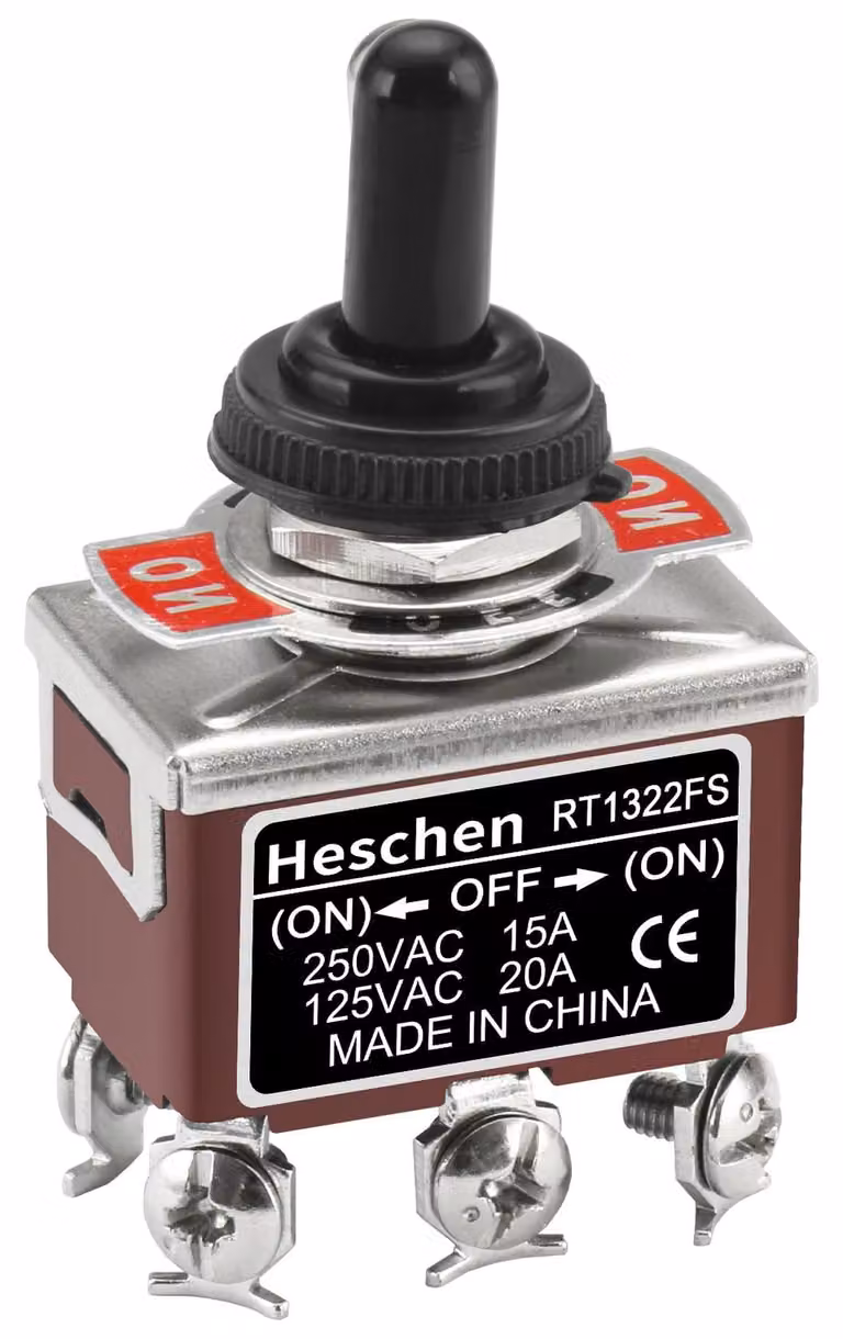 Interruttore a levetta DPDT, 15A, 250VAC, con 3 posizioni: ON/OFF/ON, impermeabile