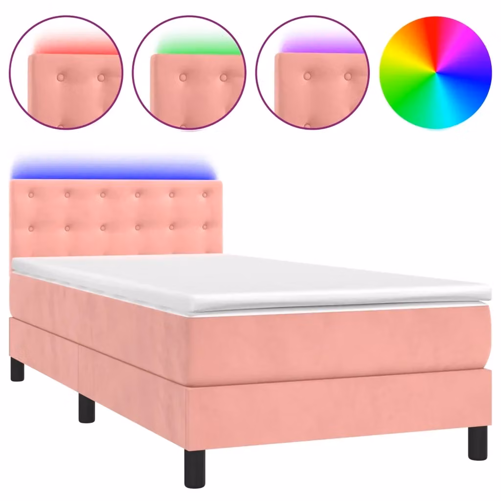 Letto a molle con materasso vidaXL in velluto rosa e bianco con illuminazione LED e porta USB, L/P: 90 x 200 cm – 2