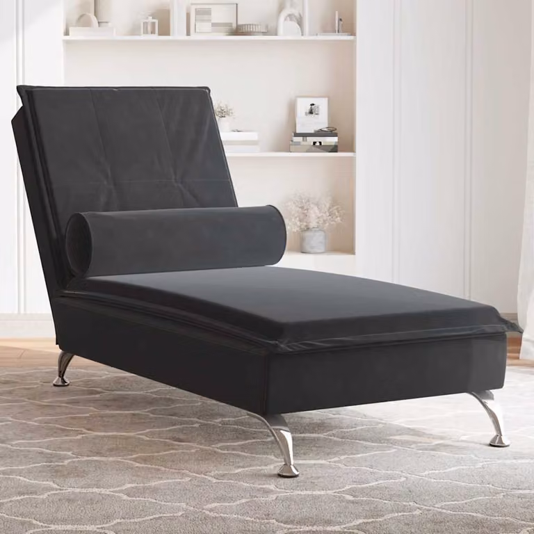 vidaXL Chaise Longue Moderna in Velluto Nero con Cuscini e Ricarica USB, L: 136,5 cm, P: 56,0 cm, H: 75,0 cm