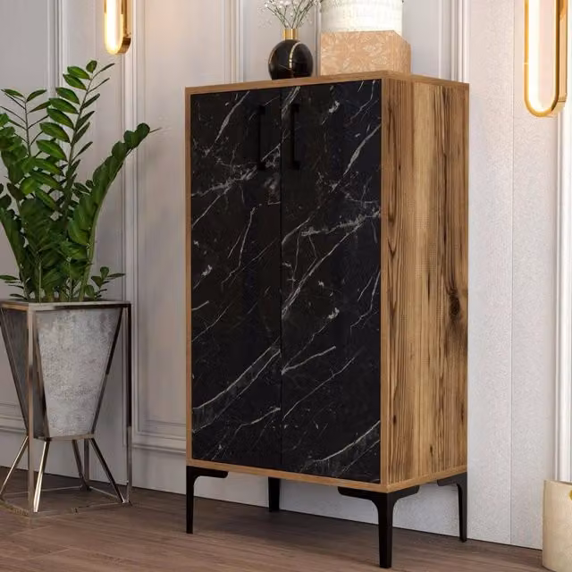 Scarpiera Moderna DMORA Ngerulmud con 8 Paia, L: 60 cm, P: 35 cm, H: 111 cm, Marrone e Nero – 1