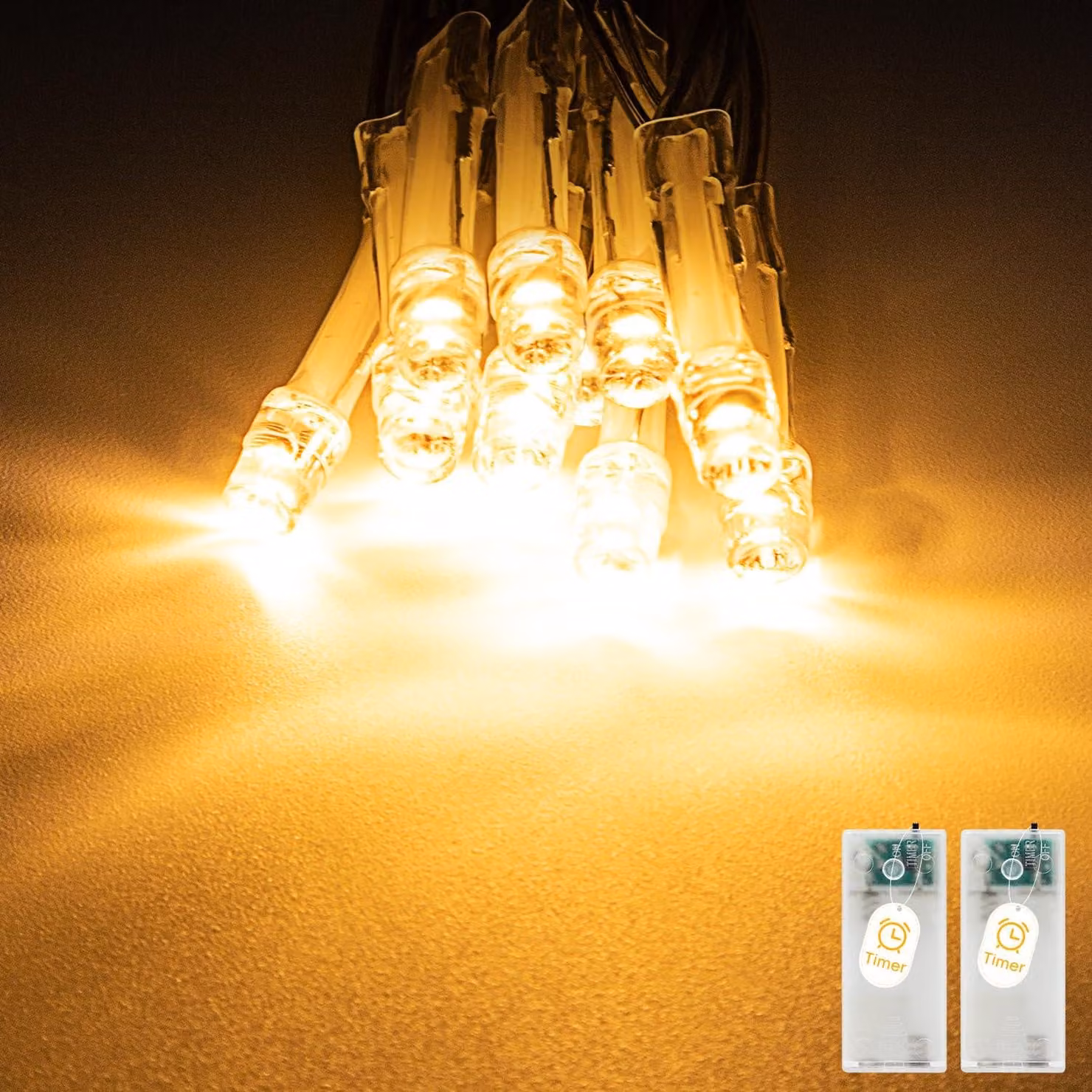 Catena luminosa a LED, 10 LED, con timer, luce bianco caldo, confezione da 2 pezzi